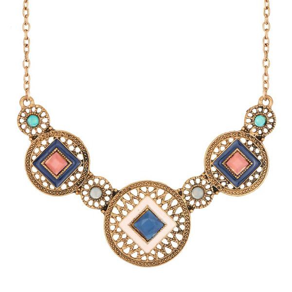 Urthn Meenakari Antique Gold Plated Stone Statement Necklace - 1110737B