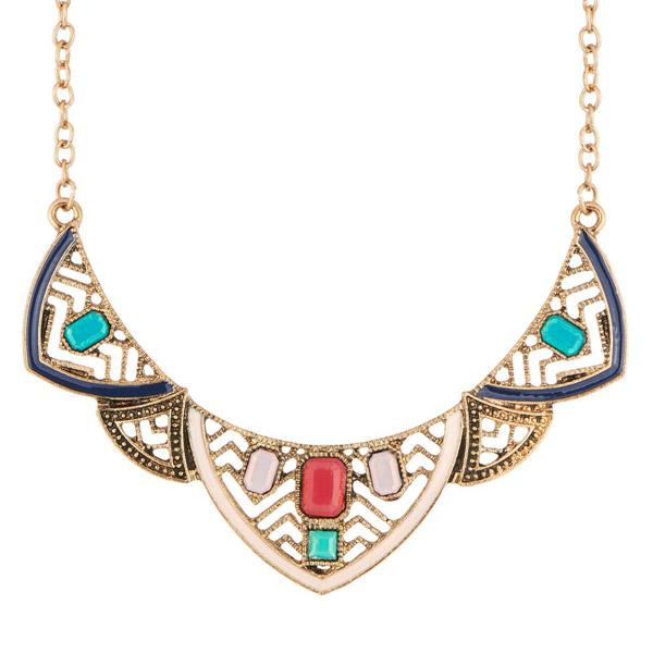 Urthn Meenakari Antique Gold Plated Stone Statement Necklace - 1110740A