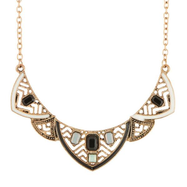 Urthn Black Meenakari Antique Gold Stone Statement Necklace - 1110740C