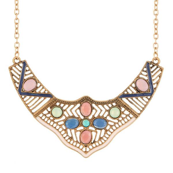 Urthn Multicolour Stone Meenakari Statement Necklace - 1110741A