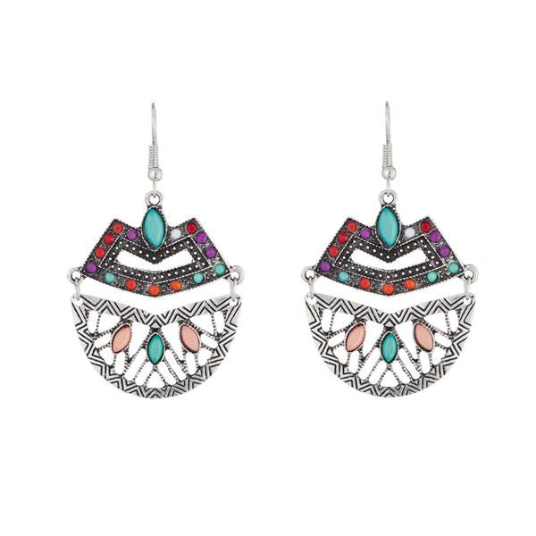 Urthn Rhodium Plated Multicolor Resin Stone Dangler Earrings - 1311801A