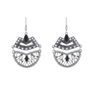 Urthn Black Resin Stone Rhodium Plated Dangler Earrings - 1311801B