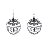 Urthn Black Resin Stone Rhodium Plated Dangler Earrings - 1311801B