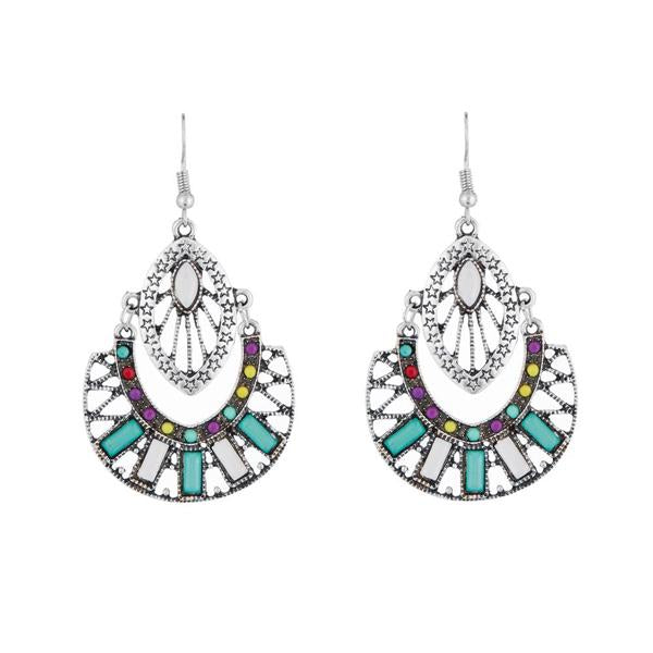 Urthn Multicolor Resin Stone Rhodium Plated Dangler Earrings - 1311802A