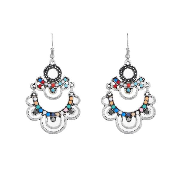 Urthn Multicolor Resin Stone Rhodium Plated Dangler Earrings - 1311803A