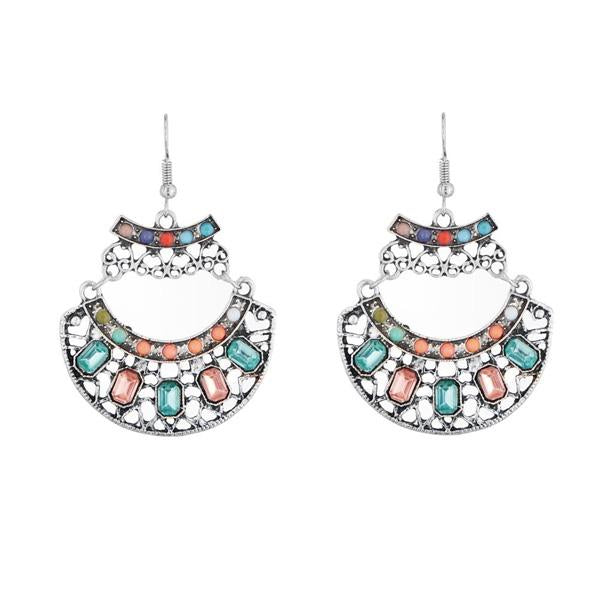 Urthn Rhodium Plated Multicolor Resin Stone Dangler Earrings - 1311804A