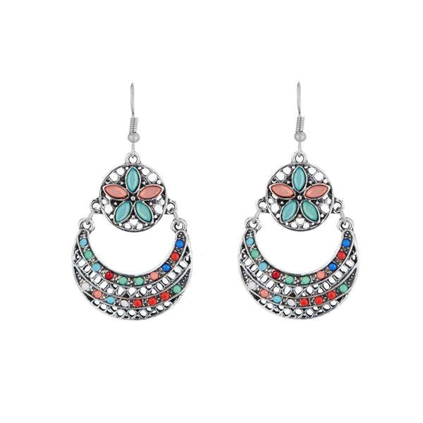 Urthn Rhodium Plated Multicolor Resin Stone Dangler Earrings - 1311805A