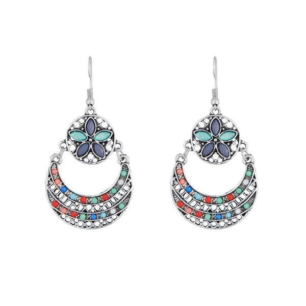 Urthn Multicolor Resin Stone Rhodium Plated Dangler Earrings - 1311805B