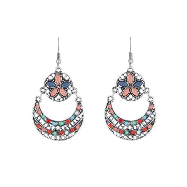 Urthn Rhodium Plated Multicolor Resin Stone Dangler Earrings - 1311805D