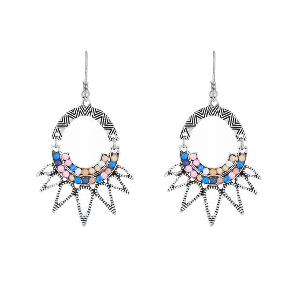 Urthn Multicolor Stone Rhodium Plated Dangler Earrings - 1311806A