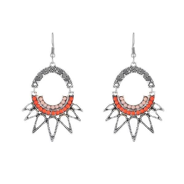 Urthn Orange Resin Stone Rhodium Plated Dangler Earrings - 1311806B