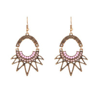 Urthn Pink Resin Stone Antique Gold Plated Dangler Earrings - 1311806D