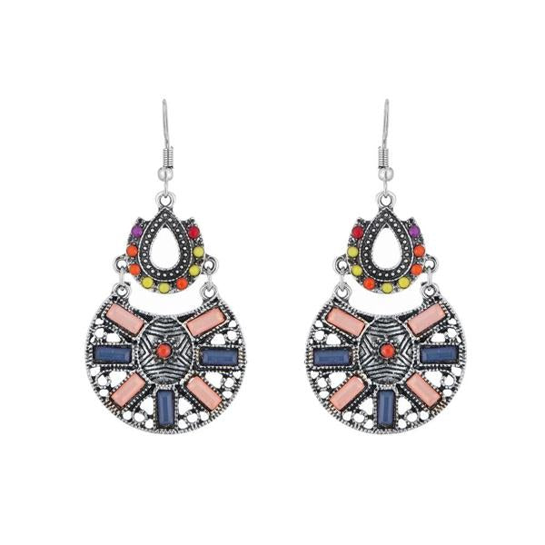 Urthn Rhodium Plated Multicolor Resin Stone Dangler Earrings - 1311808A