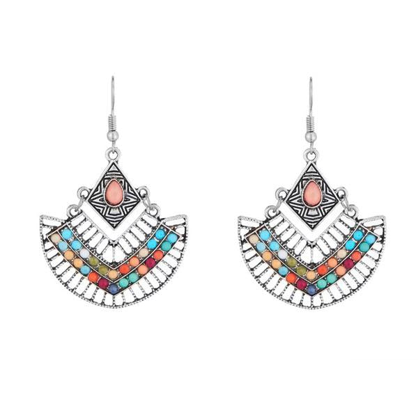 Urthn Multicolor Resin Stone Rhodium Plated Dangler Earrings - 1311809A