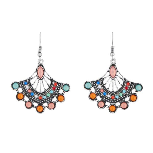 Urthn Rhodium Plated Multicolor Crystal Stone Dangler Earrings - 1311810A