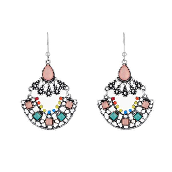 Urthn Rhodium Plated Multicolor Crystal Stone Dangler Earrings - 1311811A