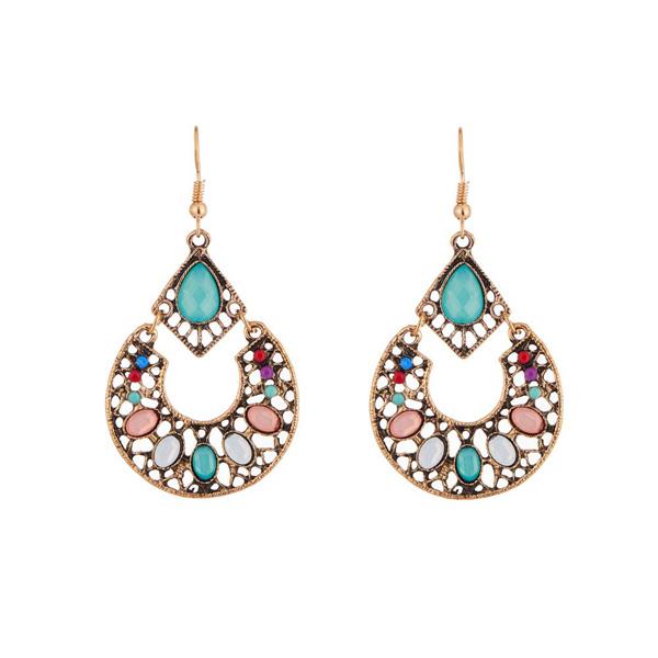 Urthn Multicolor Crystal Stone Antique Gold Plated Dangler Earrings - 1311813B