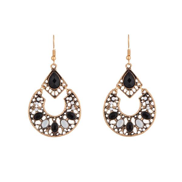 Urthn Black Crystal Stone Rhodium Plated Dangler Earrings - 1311813C