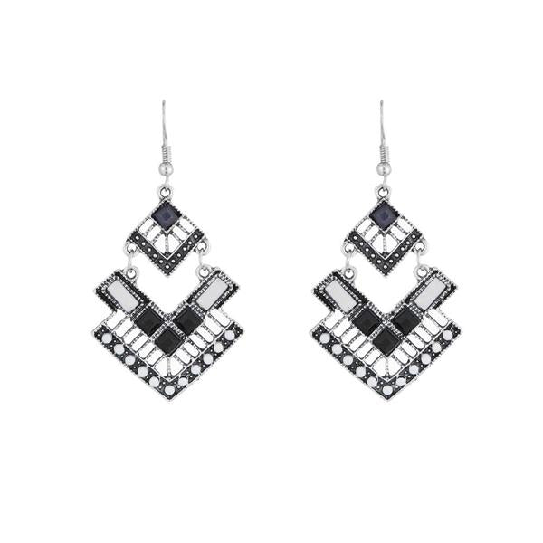 Urthn Oxidised Black Resin Stone Dangler Earrings - 1311815B