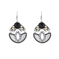 Urthn Black Resin Stone Oxidised Dangler Earrings - 1311817B