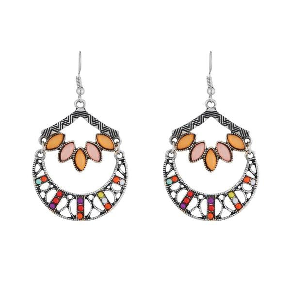 Urthn Rhodium Plated Multicolor Crystal Stone Dangler Earrings - 1311819A