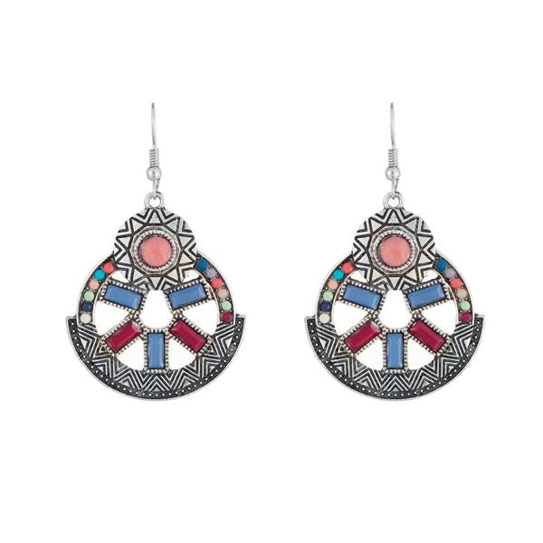 Urthn Multicolor Resin Stone Rhodium Plated Dangler Earrings - 1311820A