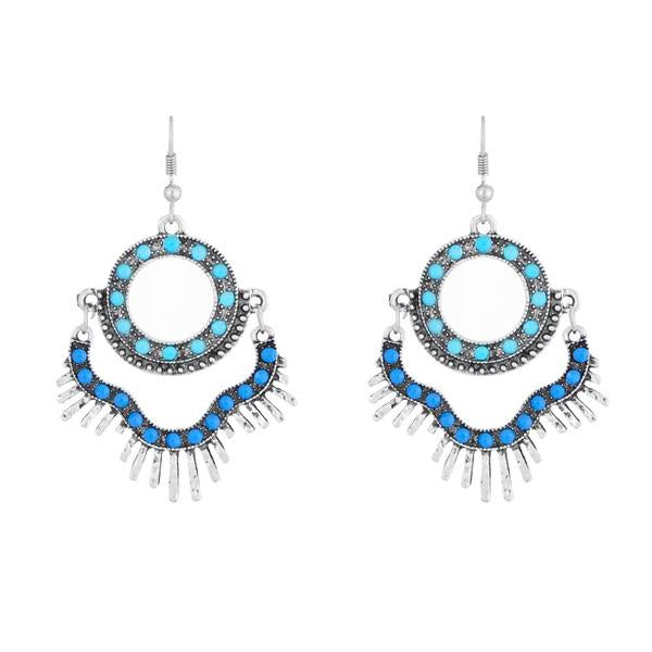 Urthn Rhodium Plated Blue Resin Stone Dangler Earrings - 1311821C