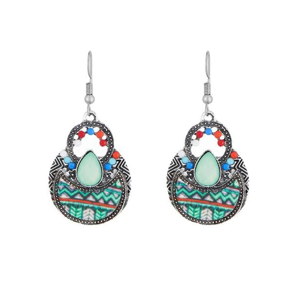 Urthn Multicolor Resin Stone Rhodium Plated Dangler Earrings - 1311822A