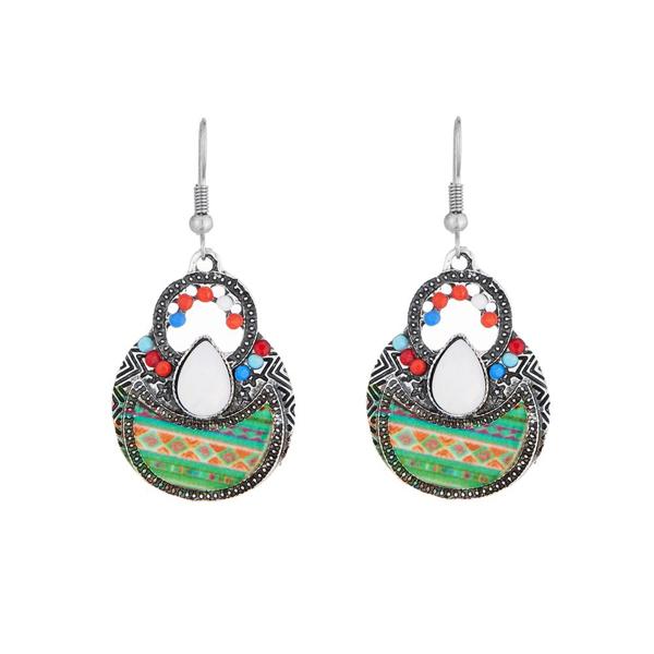 Urthn Rhodium Plated Multicolor Resin Stone Dangler Earrings - 1311822B