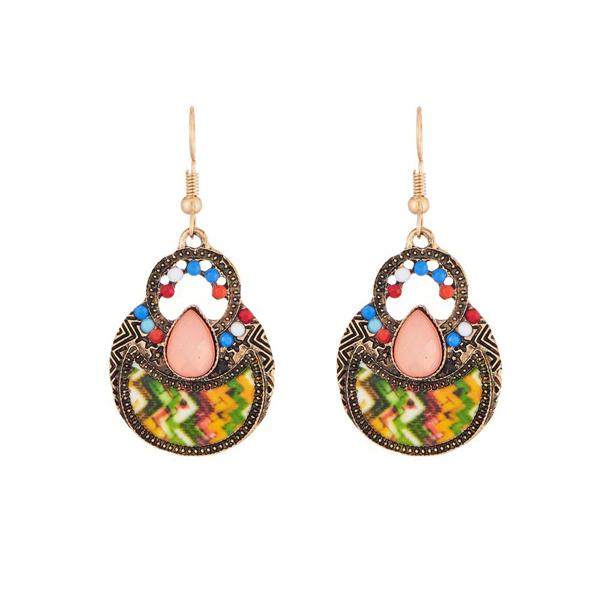 Urthn Multicolor Resin Antique Gold Plated Dangler Earrings - 1311822C