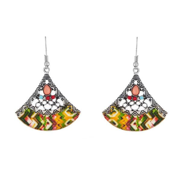 Urthn Rhodium Plated Multicolor Resin Stone Dangler Earrings - 1311823C