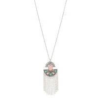 Urthn Resin Stone Hanging Chain Rhodium Boho Necklace - 1111430