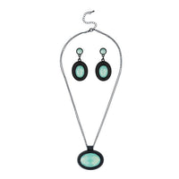 Urthn Resin Stone Oxidised Plated Statement Necklace Set - 1107104D