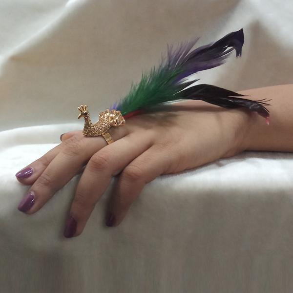 Urthn Brown Austrian Stone Peacock Feather Adjustable Ring - 1501873E