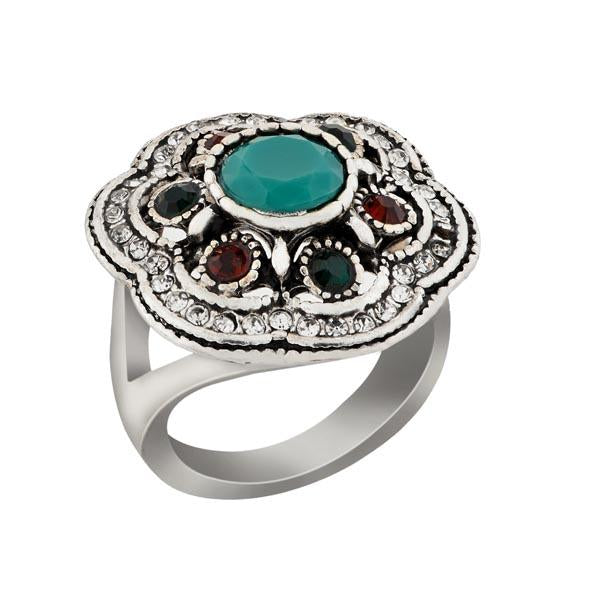 Urthn Maroon And Green Stone Rhodium Plated Ring - 1501836_17