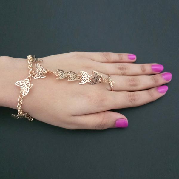 Urthn Gold Plated Butterfly Chain Hand Harness - 1502351