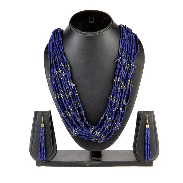 Urthn Blue Beads Statement Necklace Set - 1111602E