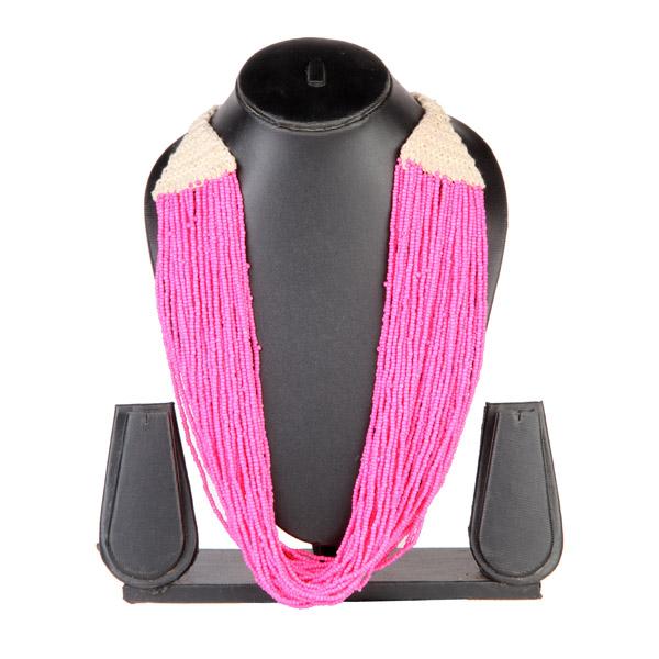 Urthn Pink Beads Statement Necklace Set - 1111603D