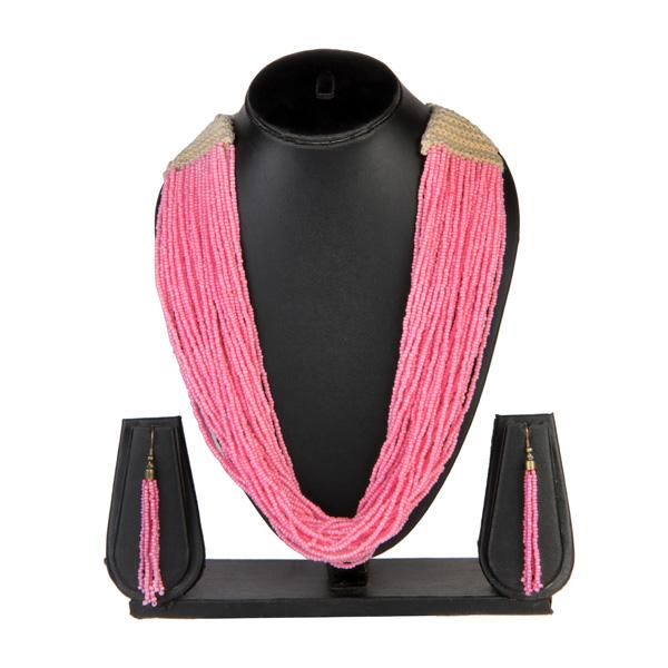 Urthn Pink Beads Statement Necklace Set - 1111603E