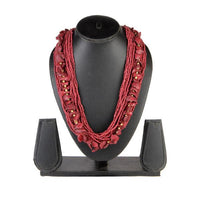 Urthn Maroon Beads Statement Necklace Set - 1111604H