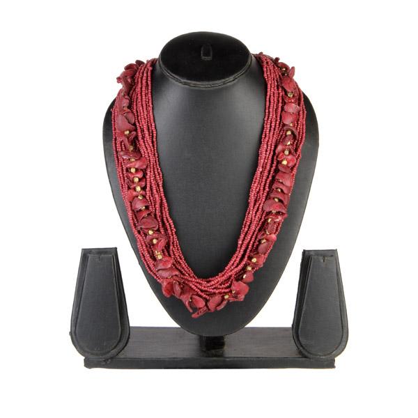 Urthn Maroon Beads Statement Necklace Set - 1111604H
