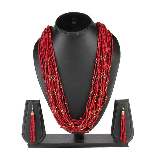 Urthn Maroon Beads Statement Necklace Set - 1111602D