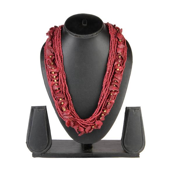 Urthn Maroon Beads Statement Necklace - 1111604L