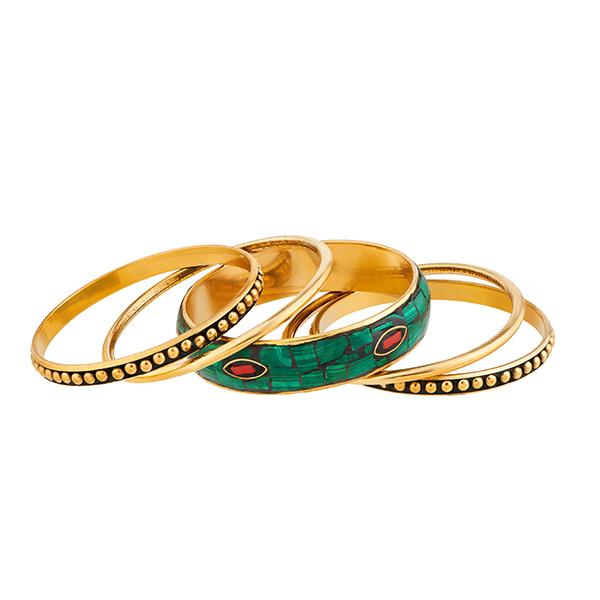 Urthn Gold Plated Green Meenakari Bangle Set - 1403401_2.4