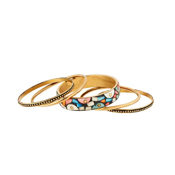 Urthn Gold Plated Multi Meenakari Bangle Set - 1403402_2.8