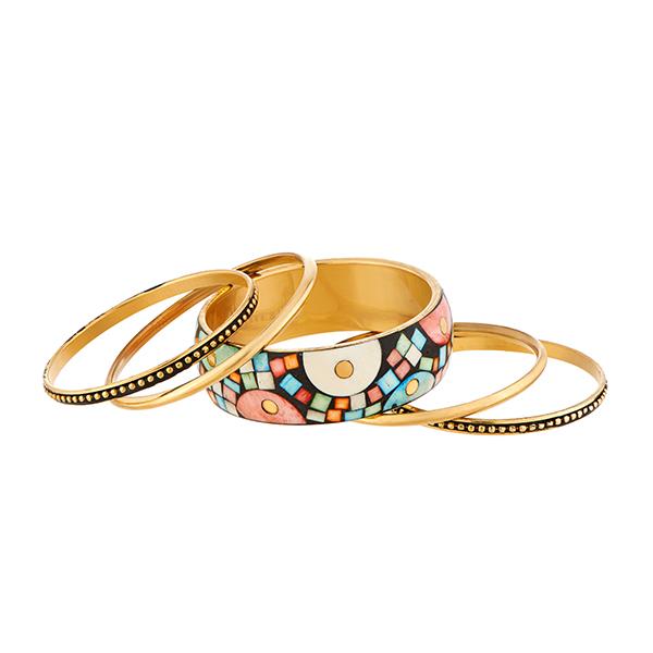 Urthn Gold Plated Multi Meenakari Bangle Set - 1403404_2.6