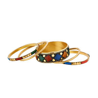 Urthn Gold Plated Blue Meenakari Bangle Set - 1403407_2.6