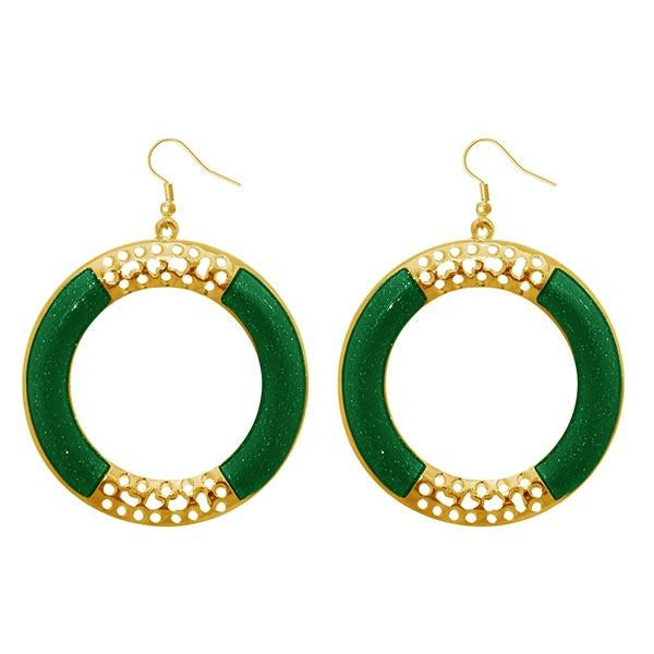 Urthn Gold Plated Green Enamel Dangler Earrings - 1310116B