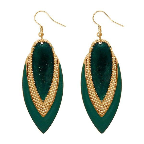 Urthn Green Enamel Gold Plated Dangler Earrings - 1310122B