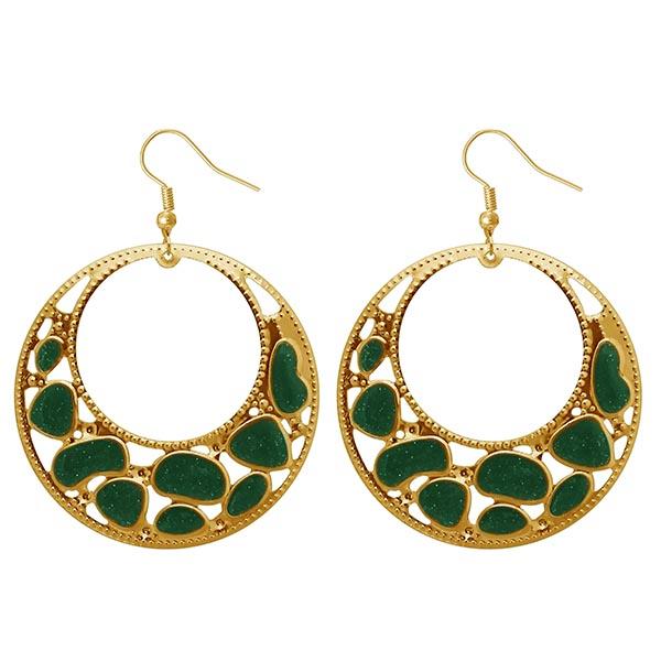 Urthn Green Enamel Gold Plated Dangler Earrings - 1310127D